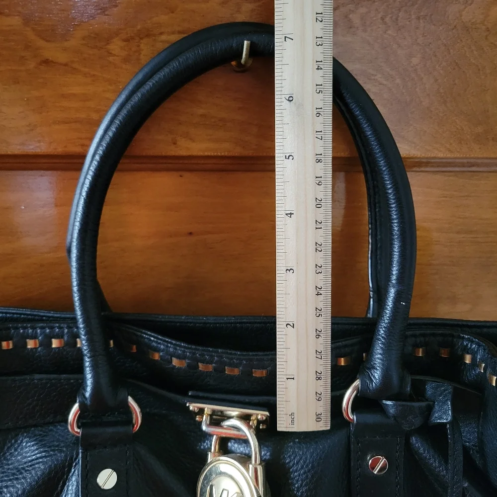 Michael Kors Hamilton Black Leather Satchel Shoulder Bag - Picture 9 of 16